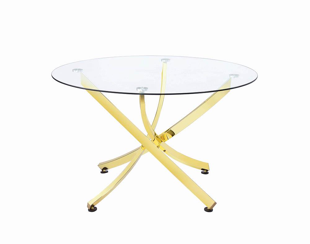 Beckham Round Dining Table Brass and Clear image