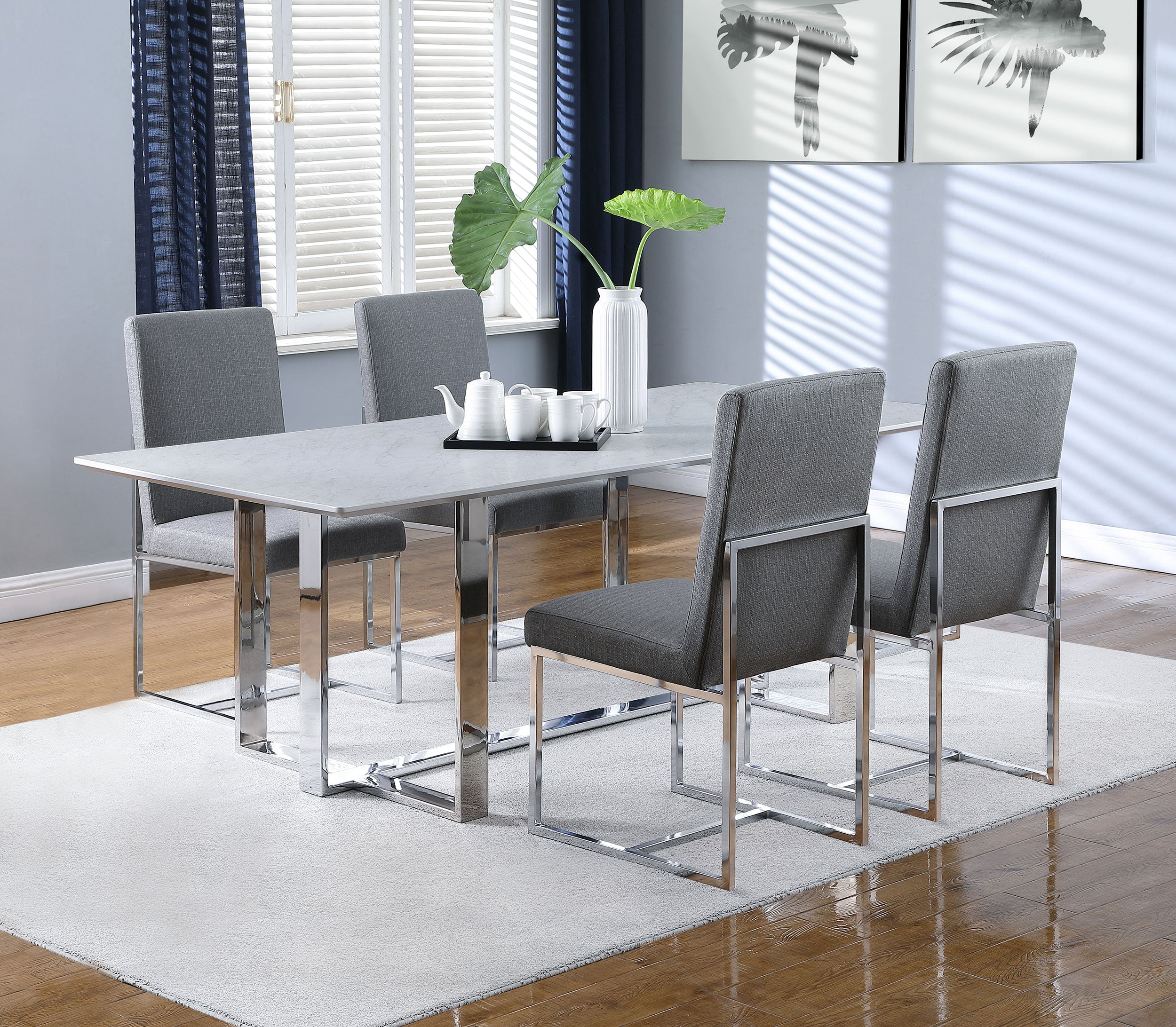 Annika Rectangular Dining Set White and Chrome image