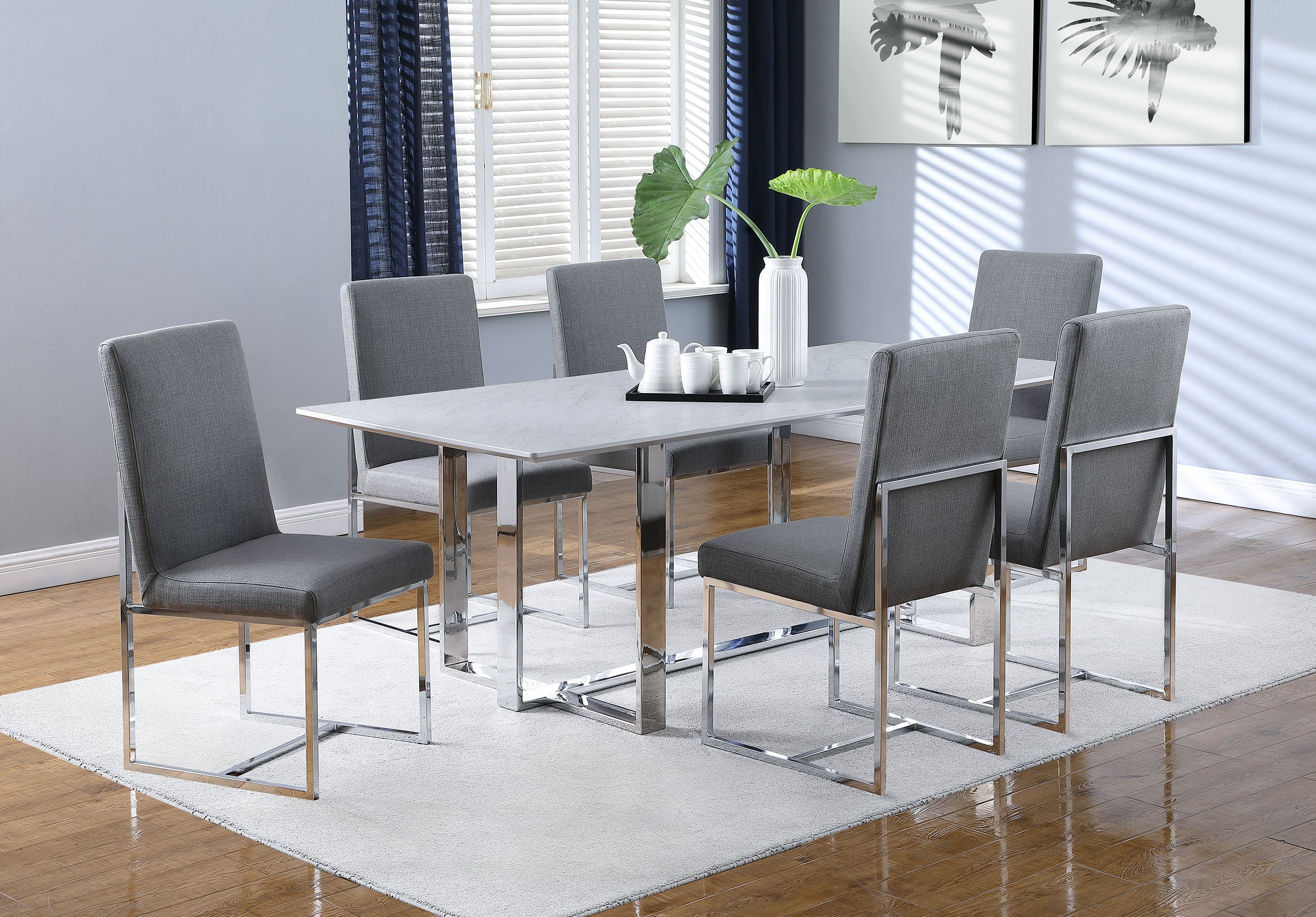 Annika Rectangular Dining Set White and Chrome