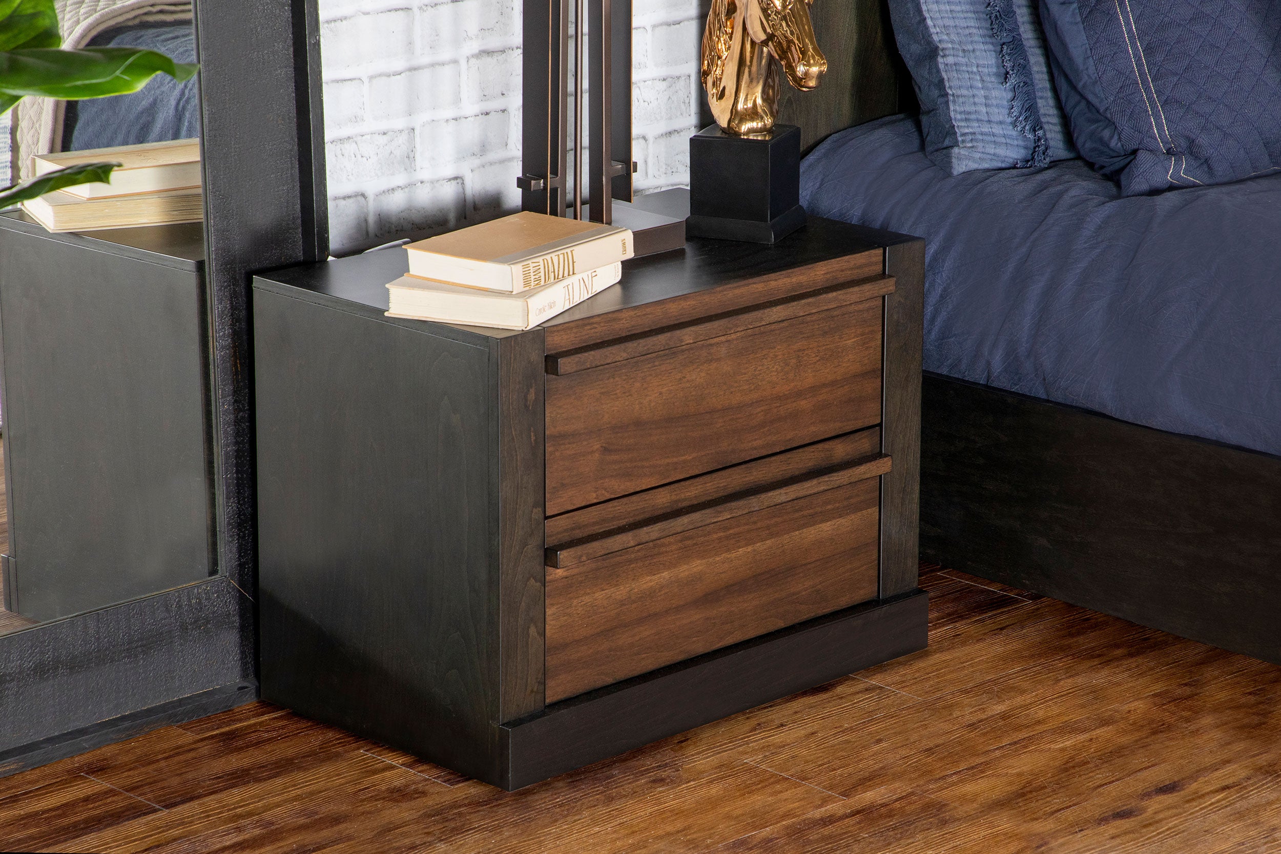 Azalia 2-drawer Nightstand Black and Walnut image