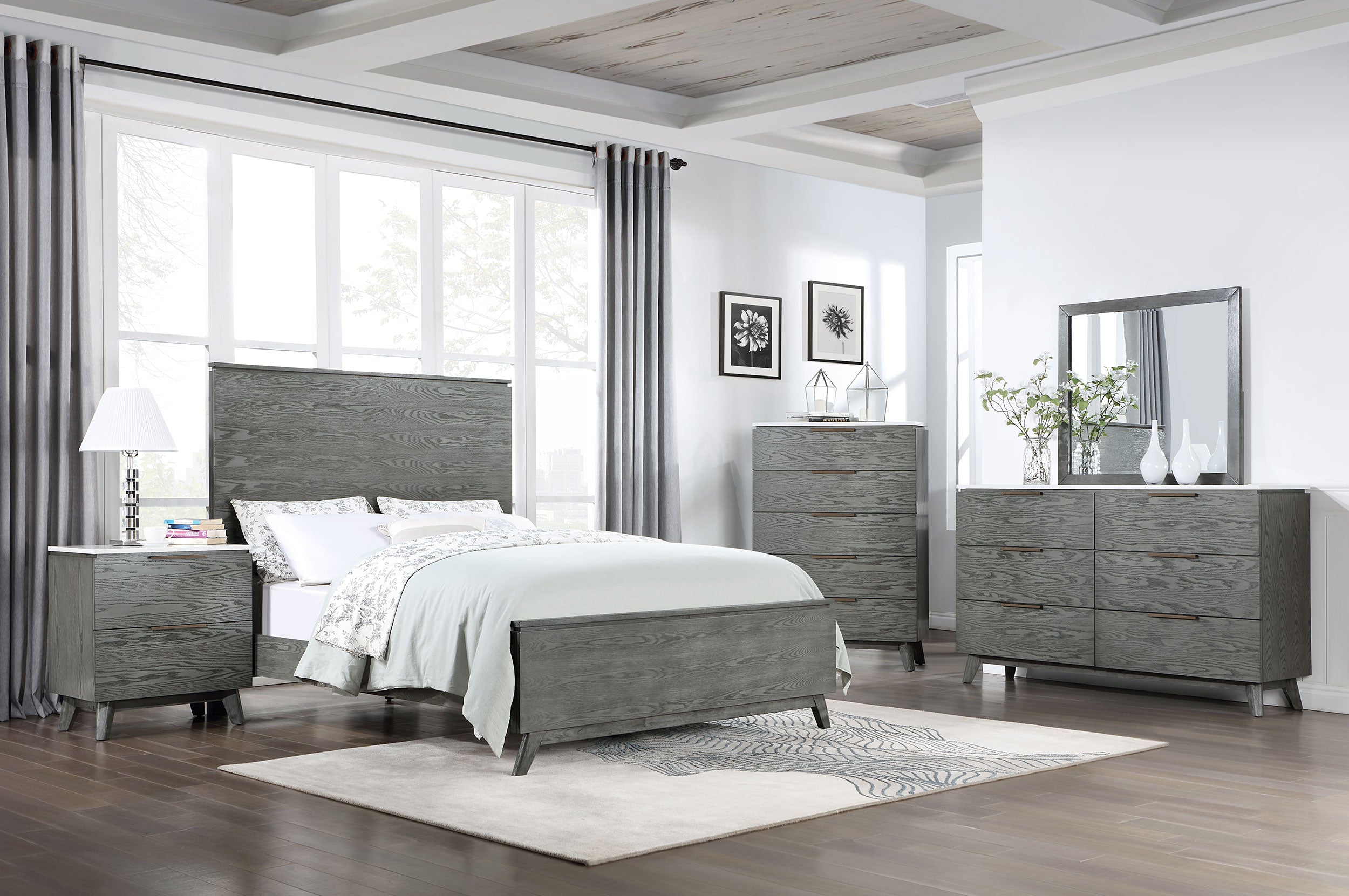 Nathan Bedroom Set White Marble and Grey