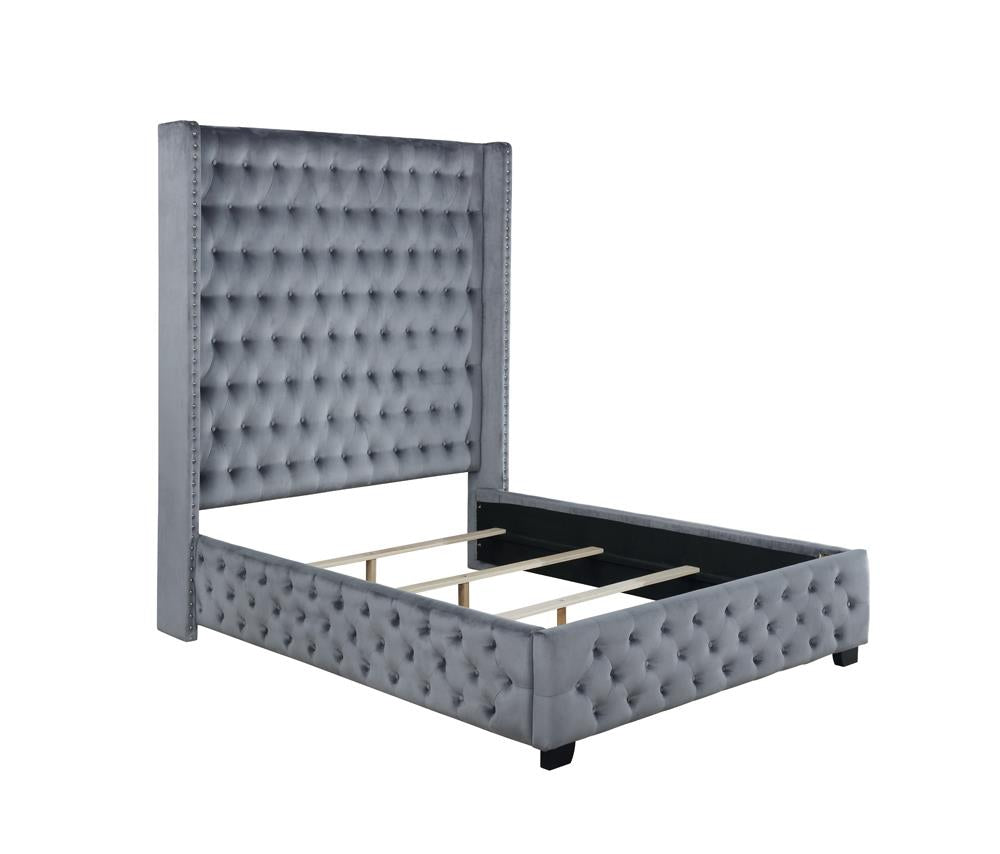 Rocori Eastern King Wingback Tufted Bed Grey image