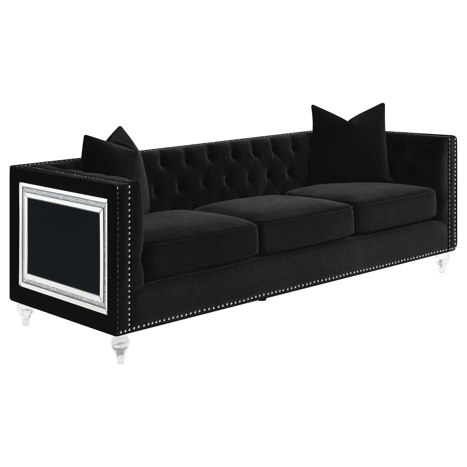 Delilah Upholstered Tufted Tuxedo Arm Sofa Black image