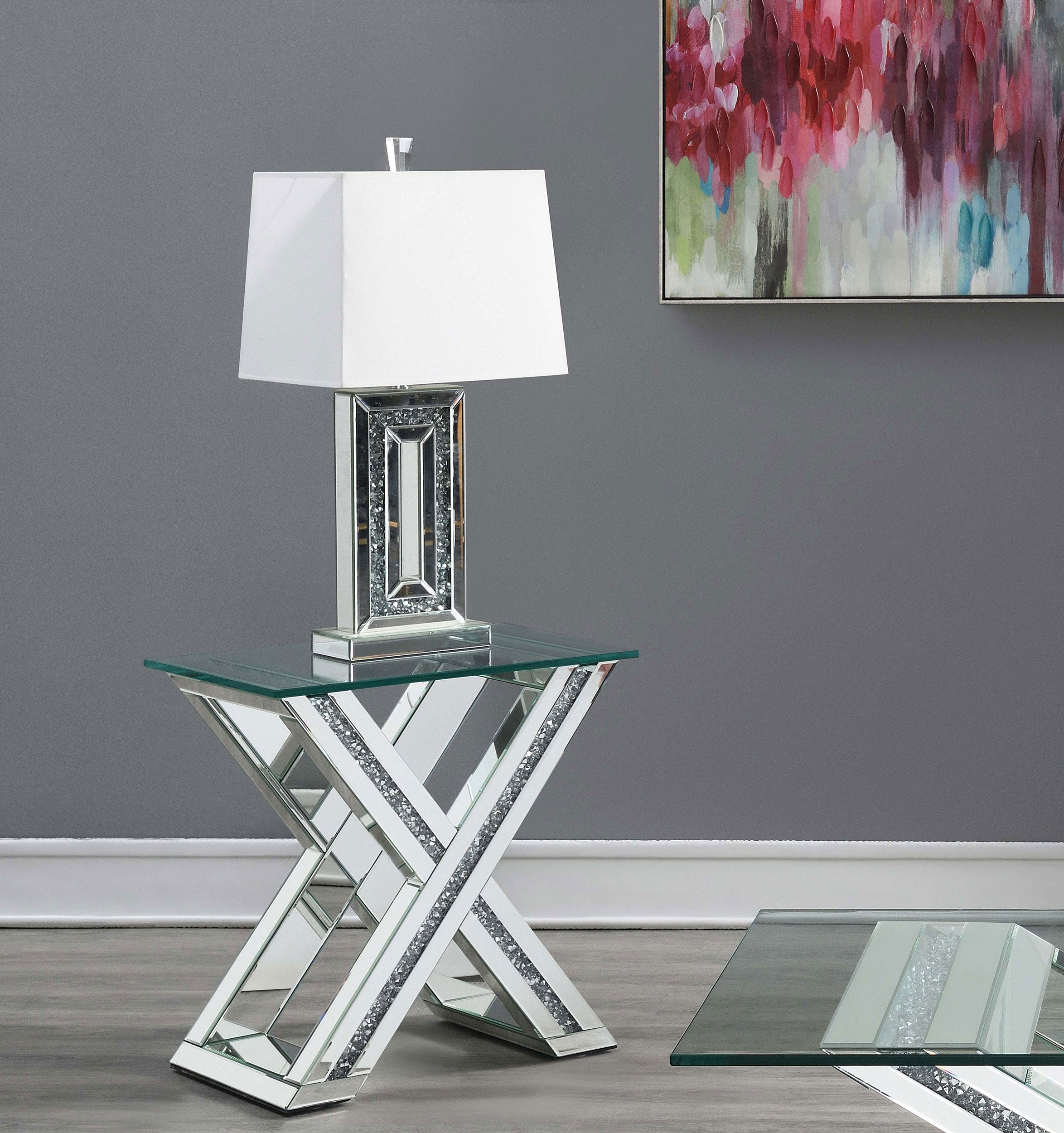 Bonnie X-base Rectangle Glass Top End Table Mirror image