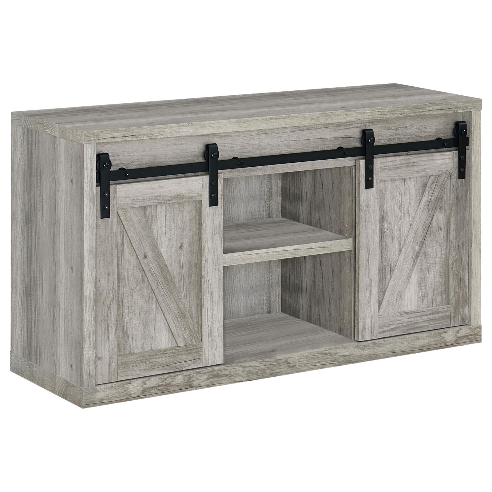 Brockton 48-inch 3-shelf Sliding Doors TV Console Grey Driftwood image