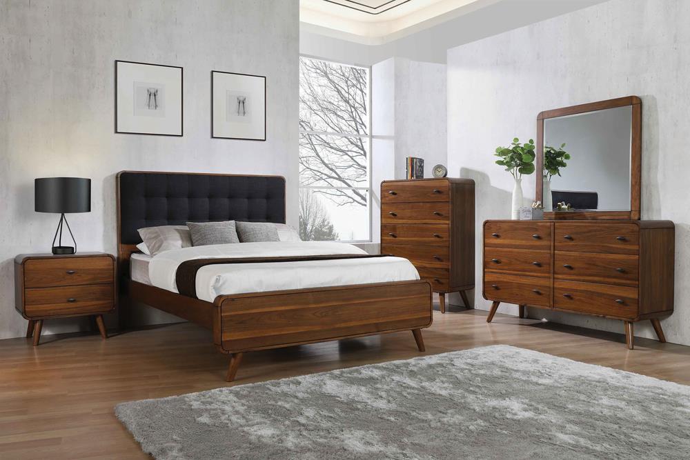 Robyn Queen Bed with Upholstered Headboard Dark Walnut