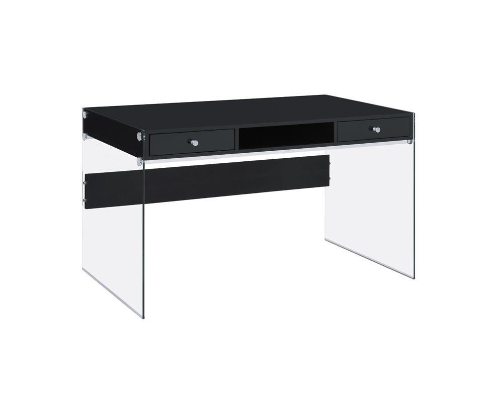 Dobrev 2-drawer Writing Desk Glossy Black and Clear