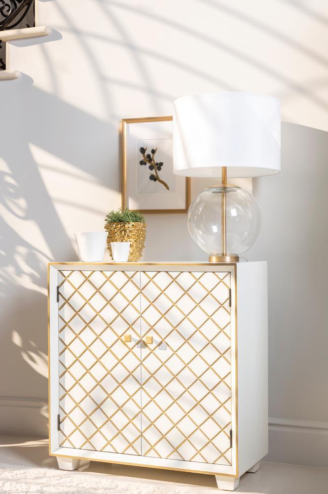 Belinda 2-door Accent Cabinet White and Gold