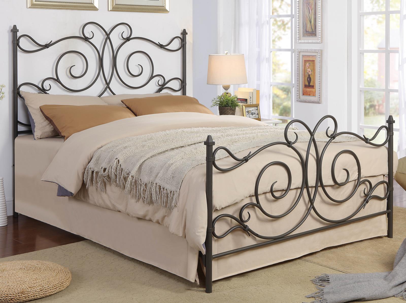 Parleys Queen Metal Bed with Scroll Headboard Dark Bronze